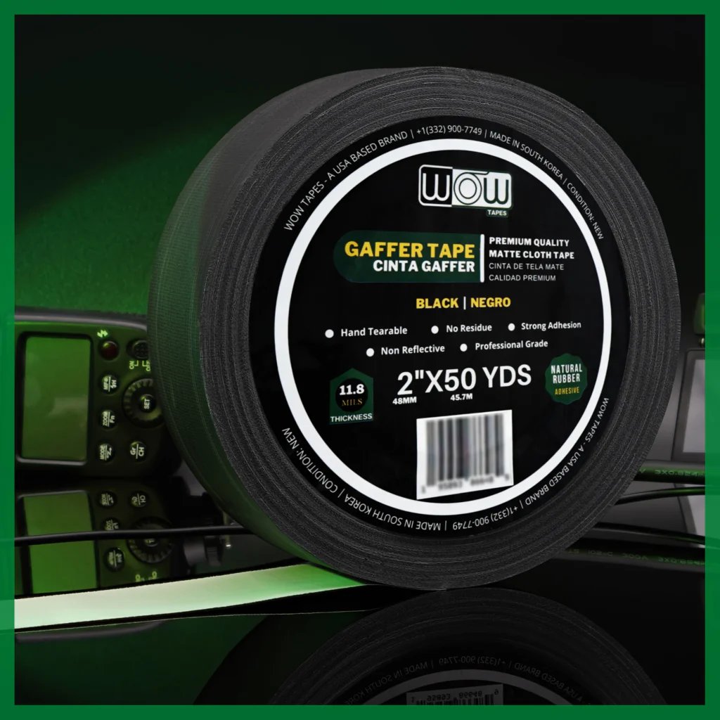 Wow black gaffer tape roll on a production desk