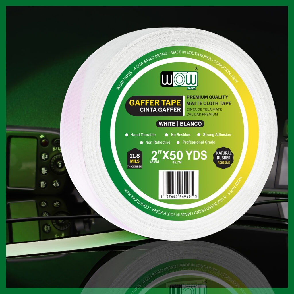 Wow white gaffer tape roll on a light background