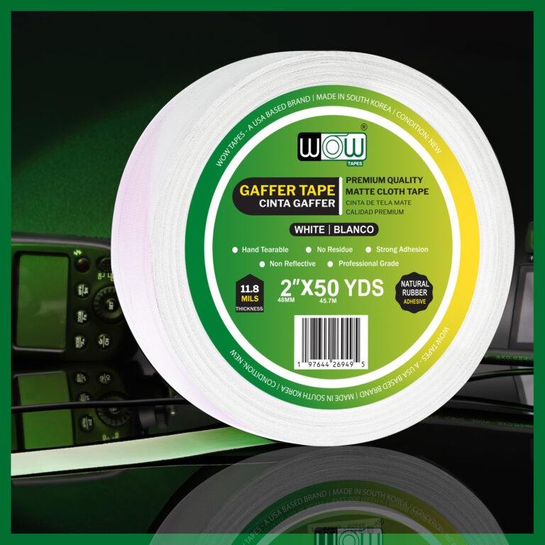 Wow white gaffer tape roll on a light background