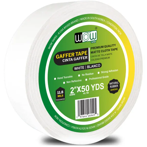 Wow white gaffer tape roll, 2 inch by 50 yards