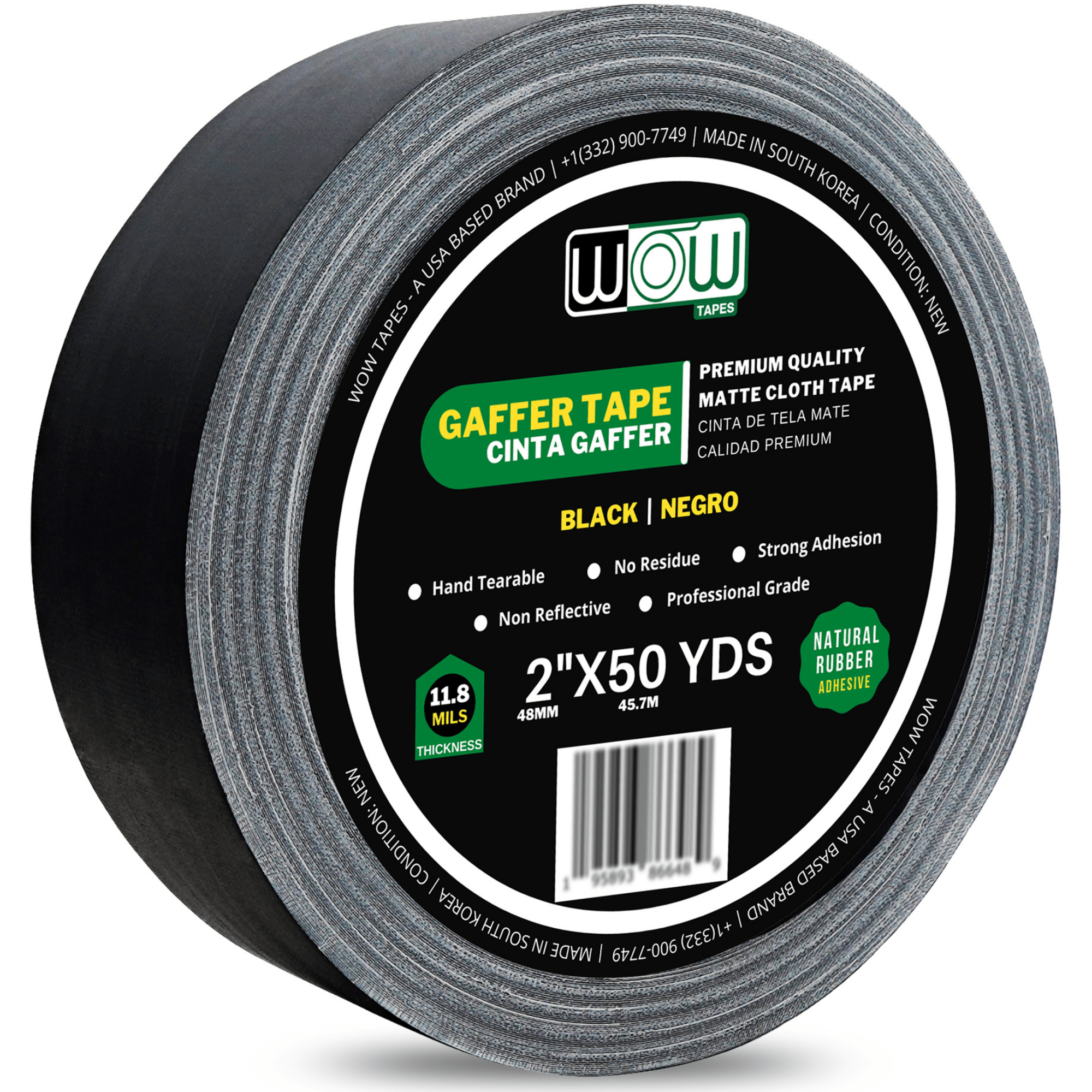 Wow black gaffer tape roll, 2 inch by 50 yards
