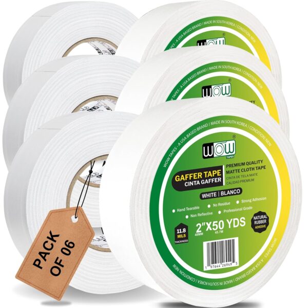 White Gaffer Tape 2 in x 50 yd, 6 Pack